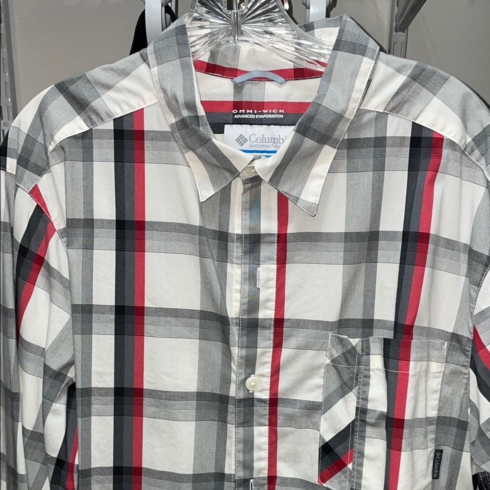 Columbia Men's Red and Black Plaid Shirt long sleeve